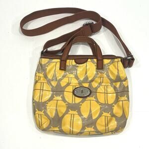 Fossil Key-Per Purse Yellow Ladybug PVC Leather Trim Crossbody Shoulder Bag